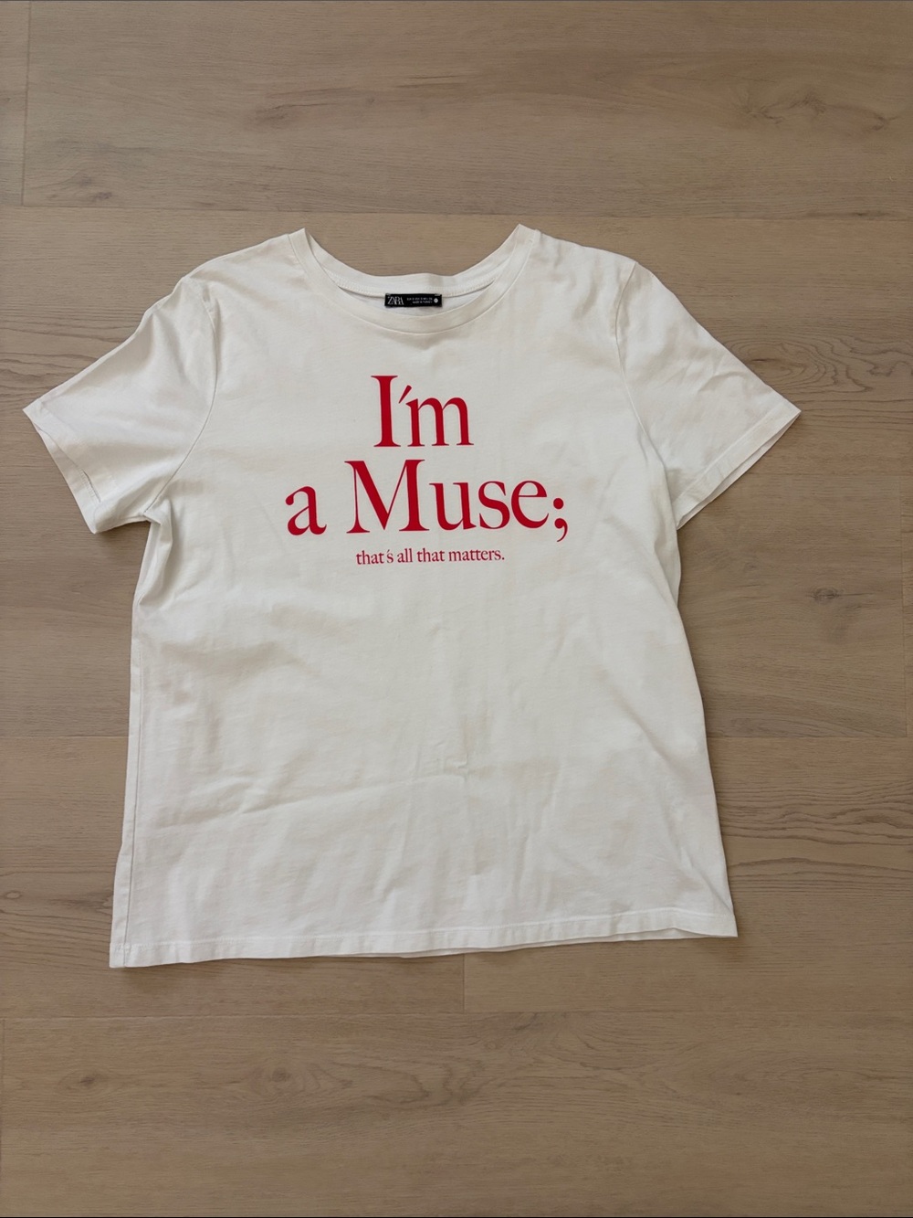 Zara White Graphic Tee "I'm a Muse;"
